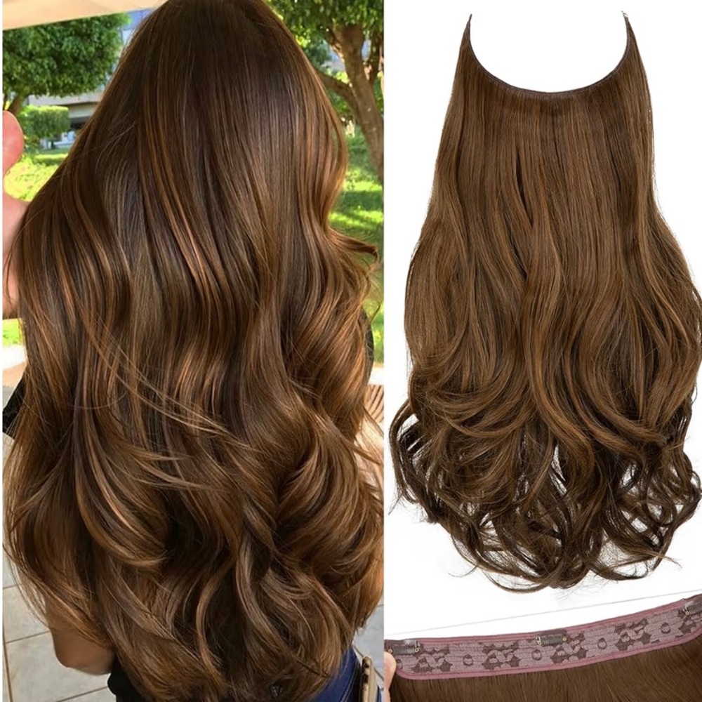 SARLA Invisible Wire Hair Extensions w/3 Clips Long Wavy Curly Synthetic